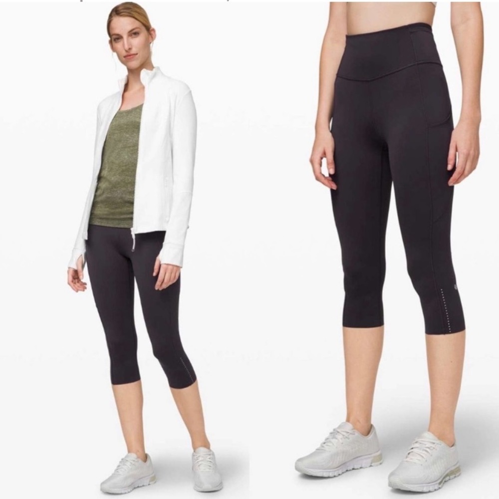 Lululemon Fast & Free Leggings Crop II Reflective 19” Black 2 - Picture 1 of 17